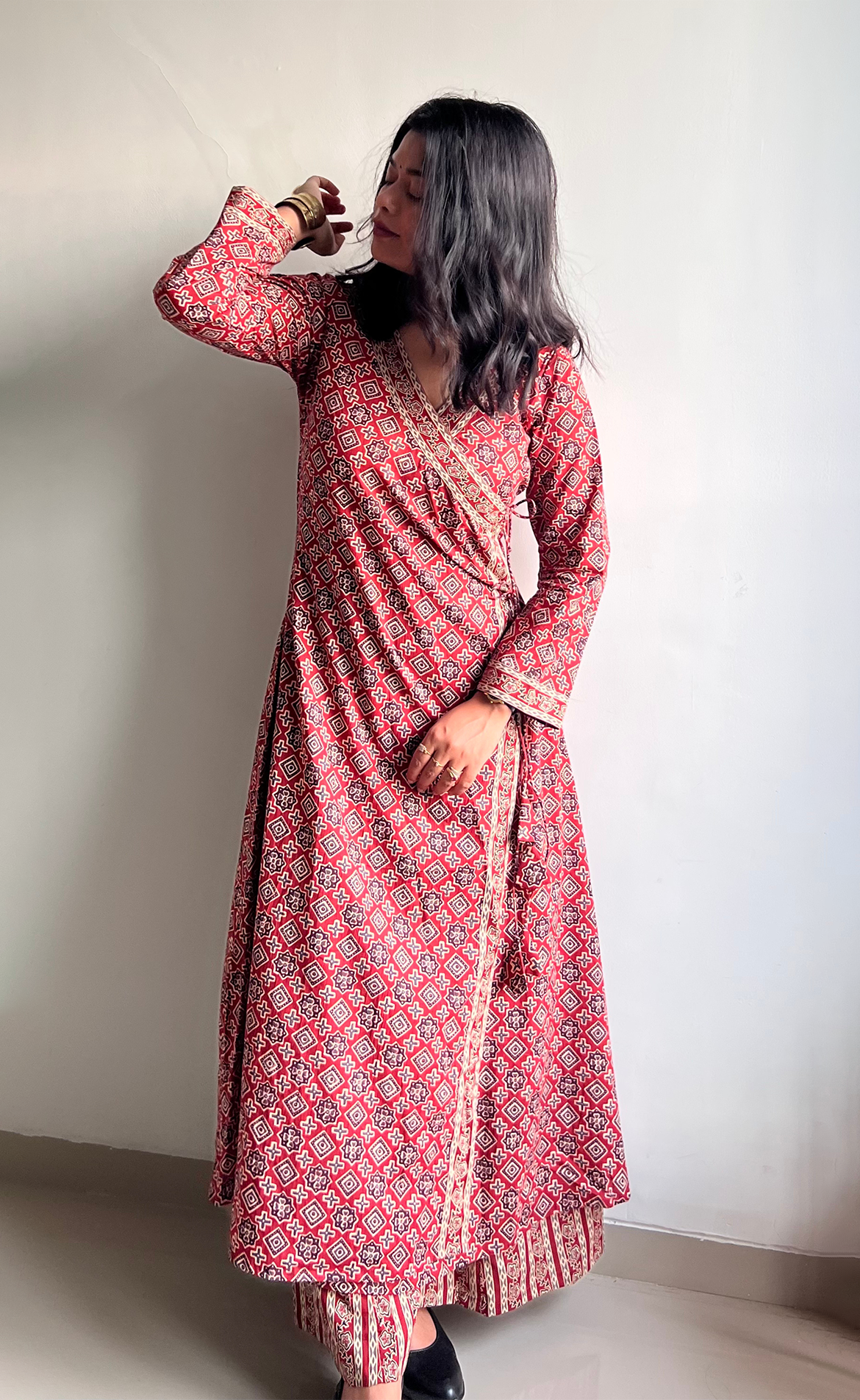 Jugni Brick Block Angrakha Kurta Set
