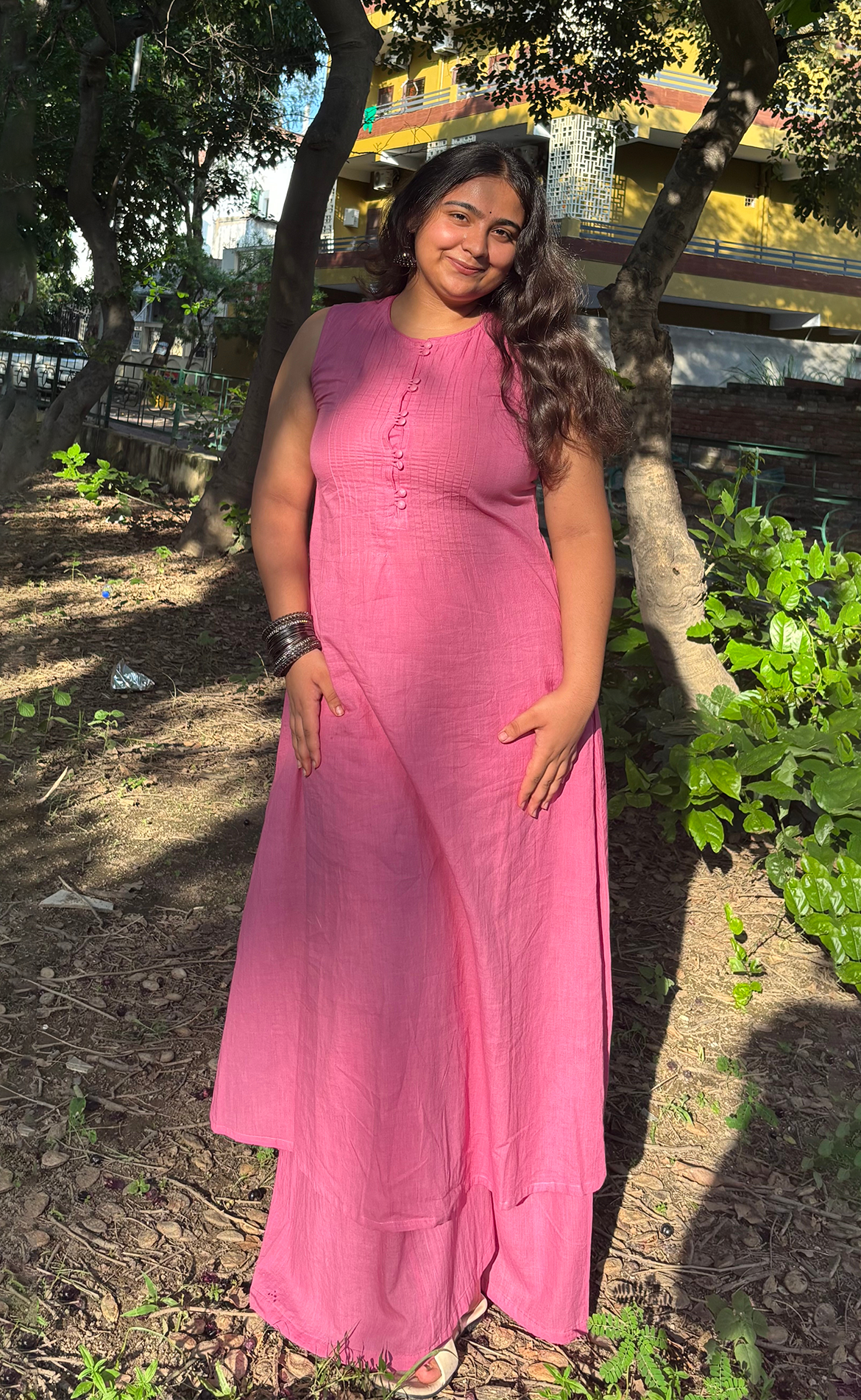 Aseel Purple Pintucks Sleeveless Kurta with Pants