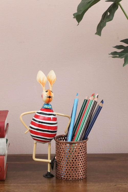 Metal Multicolour Hand Painted Rabbit Pen Stand