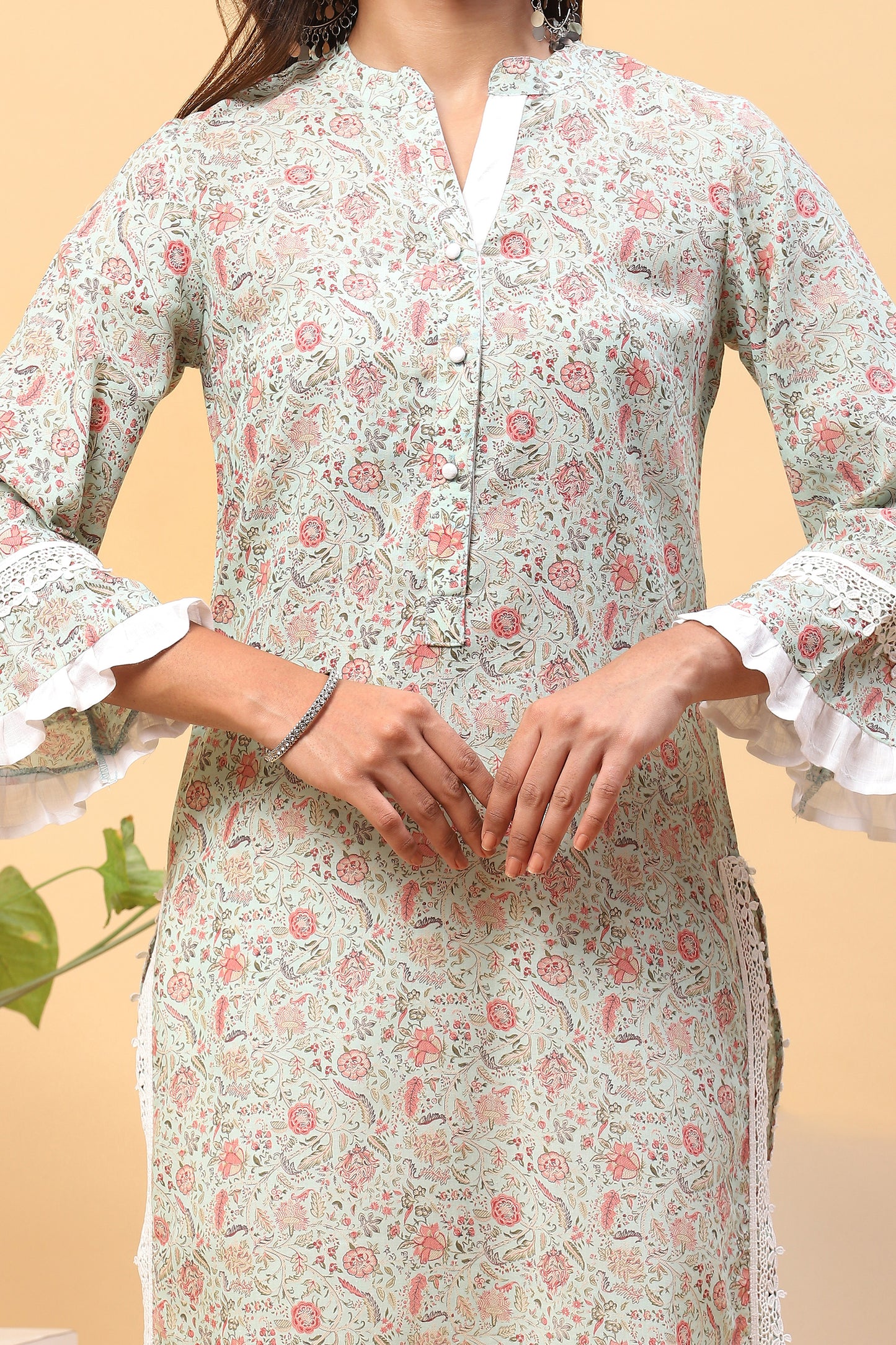 Pihu Sea Green Floral Kurta Set