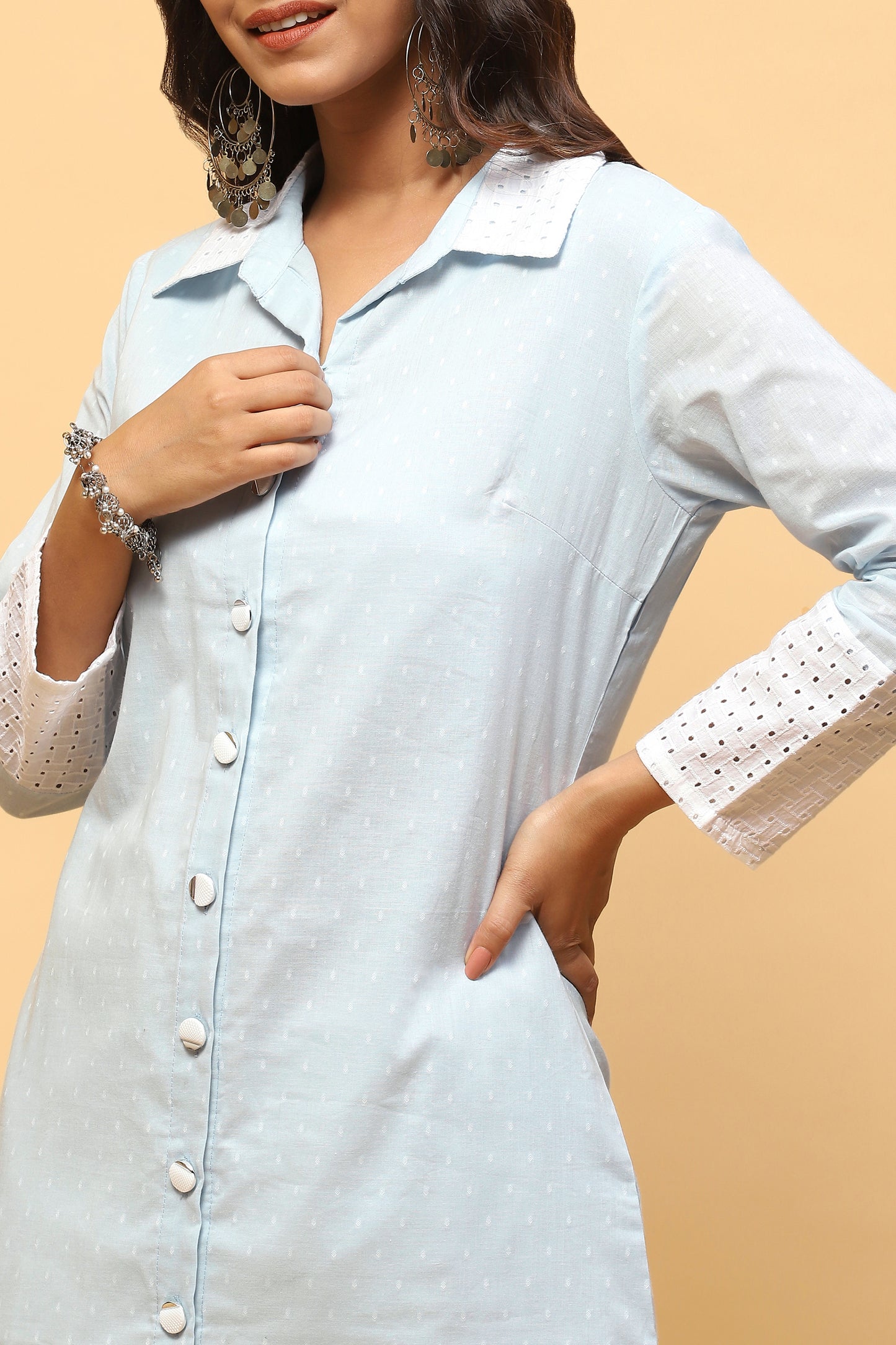 Pihu Baby Blue Collared Kurta with Tulip Pants