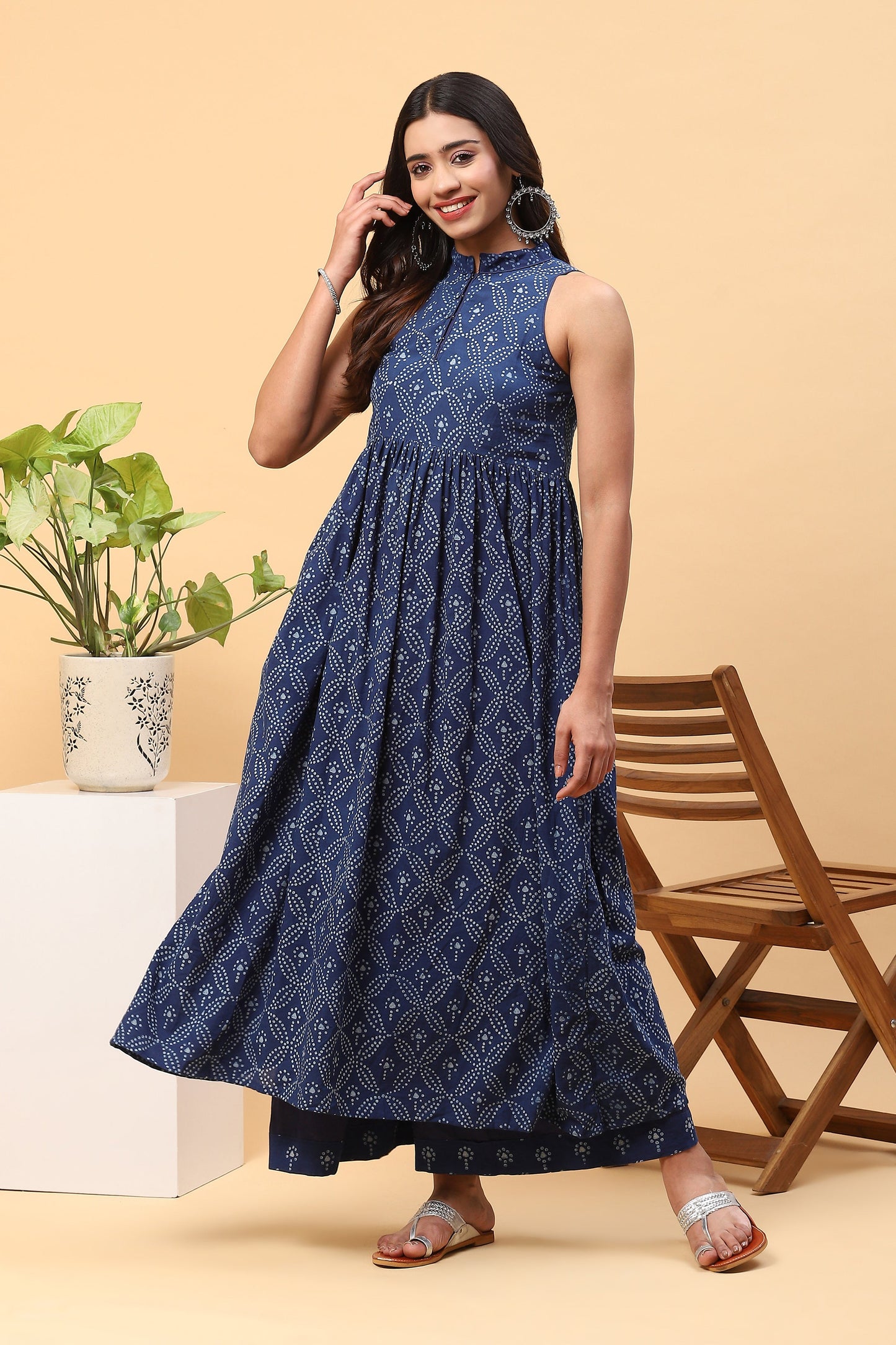 Sanchi Indigo Bagru Empire Waist Kurta Palazzo Set