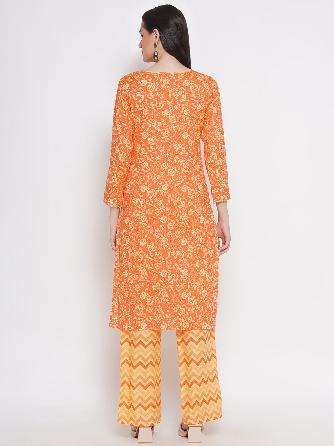 Riwaaz Radiant Orange Floral Kurta Set