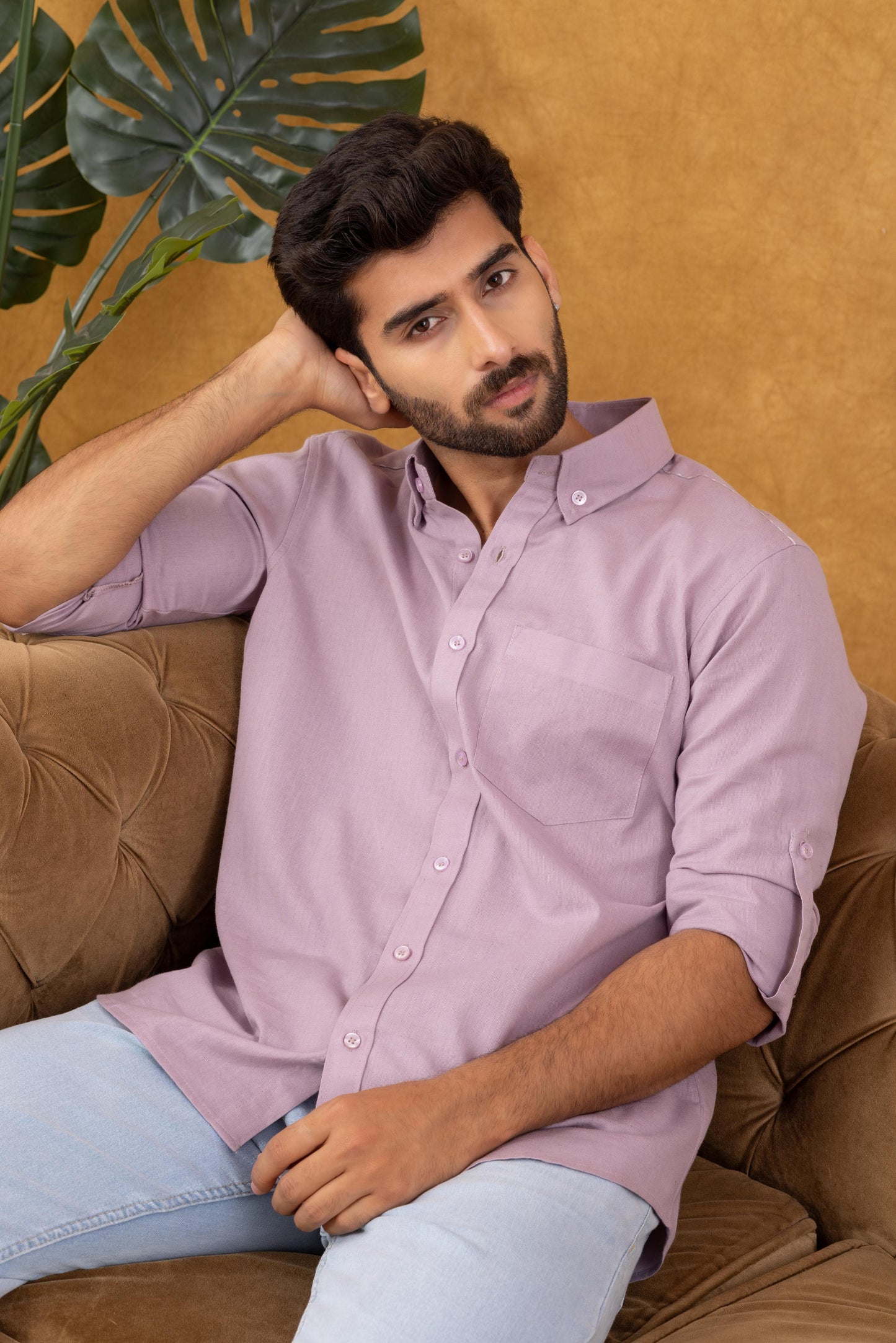Navrang Men's Mauve Linen Slim Fit Shirt – Sizes XS to 6XL