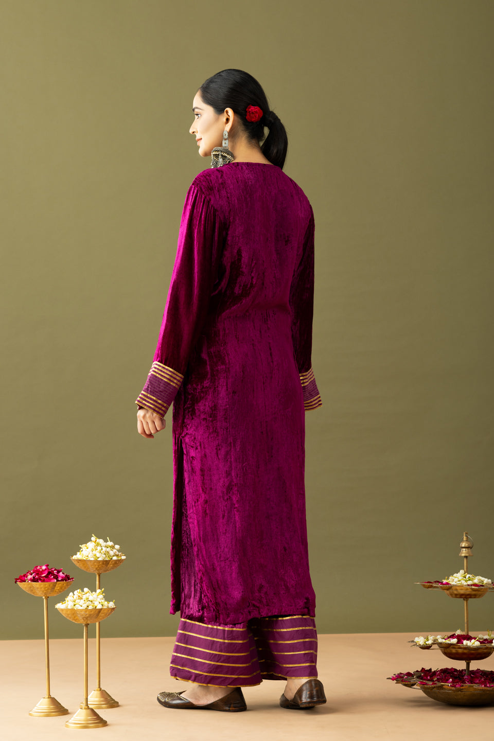Utsaah Grape Wine Velvet Gotta Kurta Set