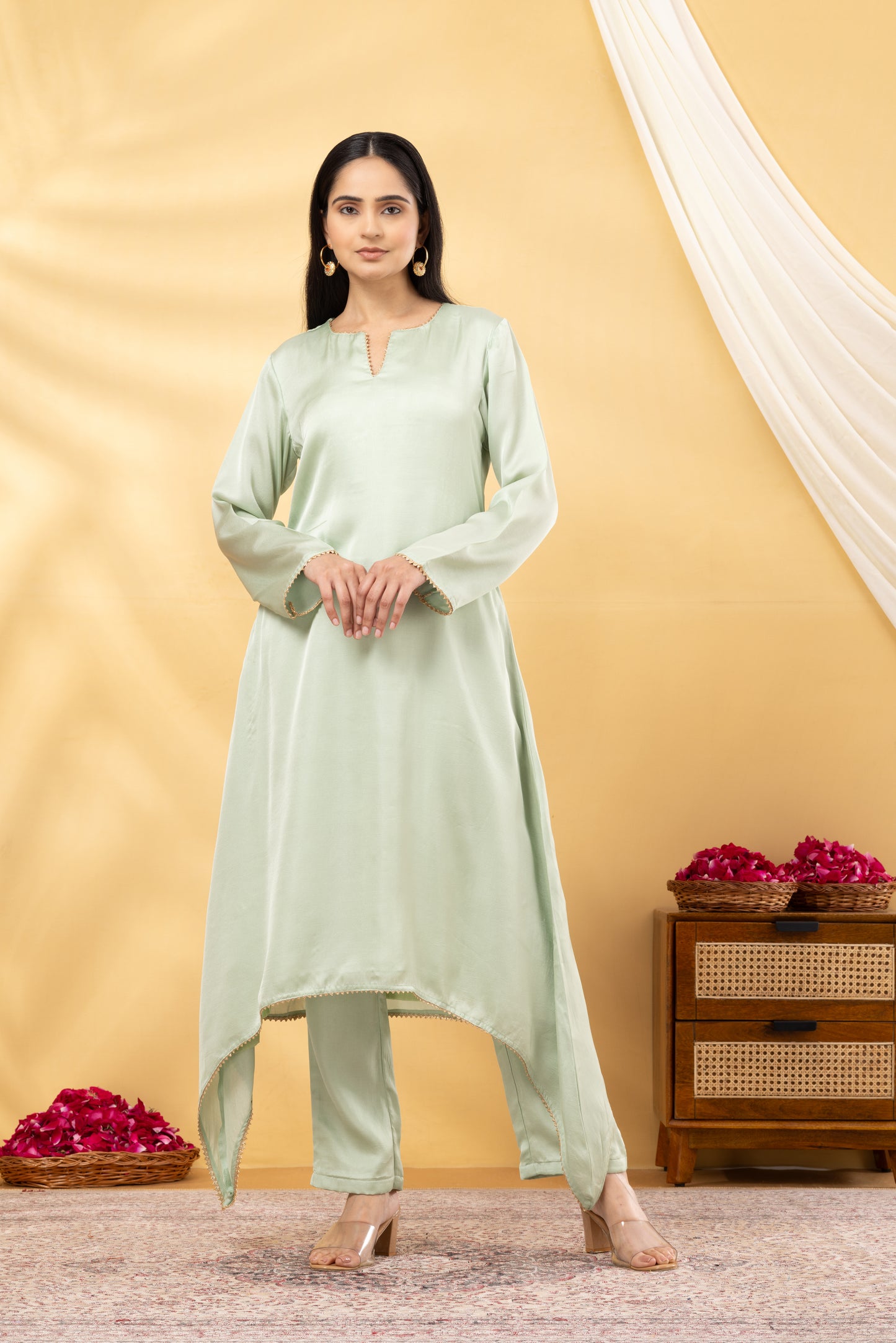 Saadgi Fern Green Asymmetrical Suit Set