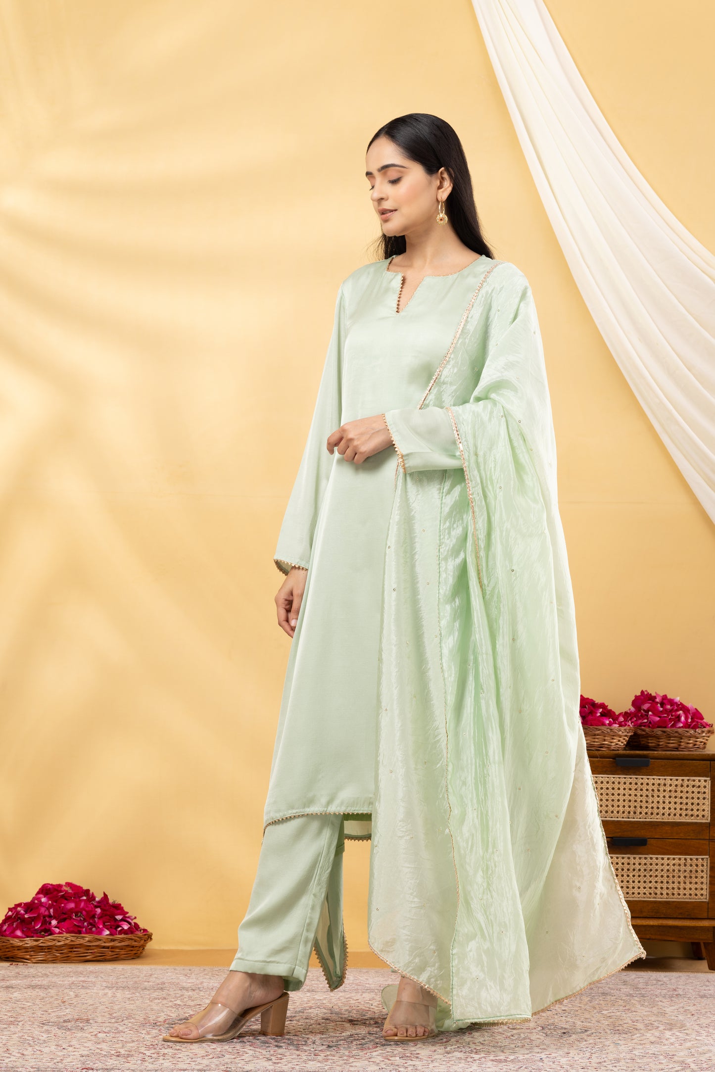 Saadgi Fern Green Asymmetrical Suit Set