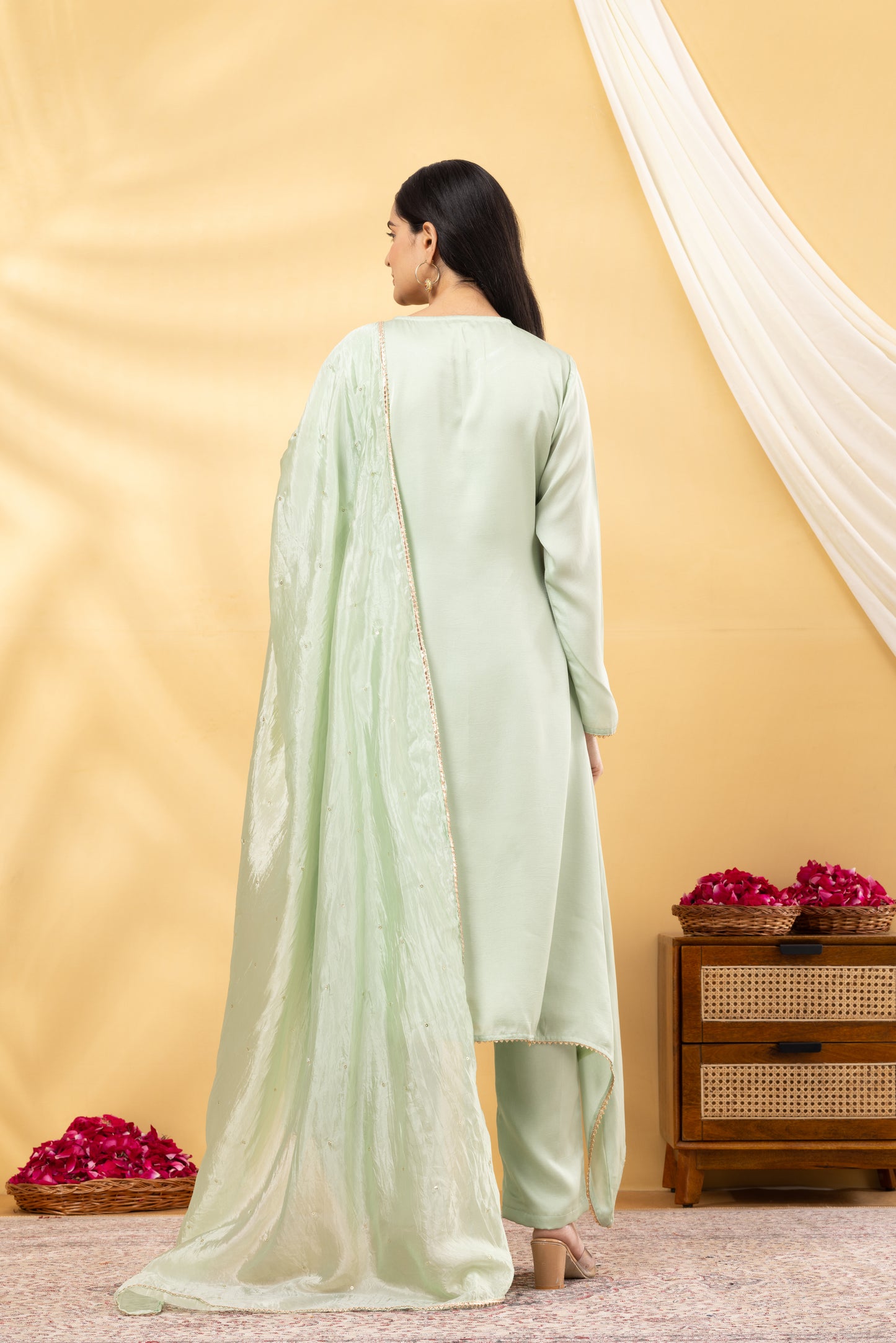 Saadgi Fern Green Asymmetrical Suit Set