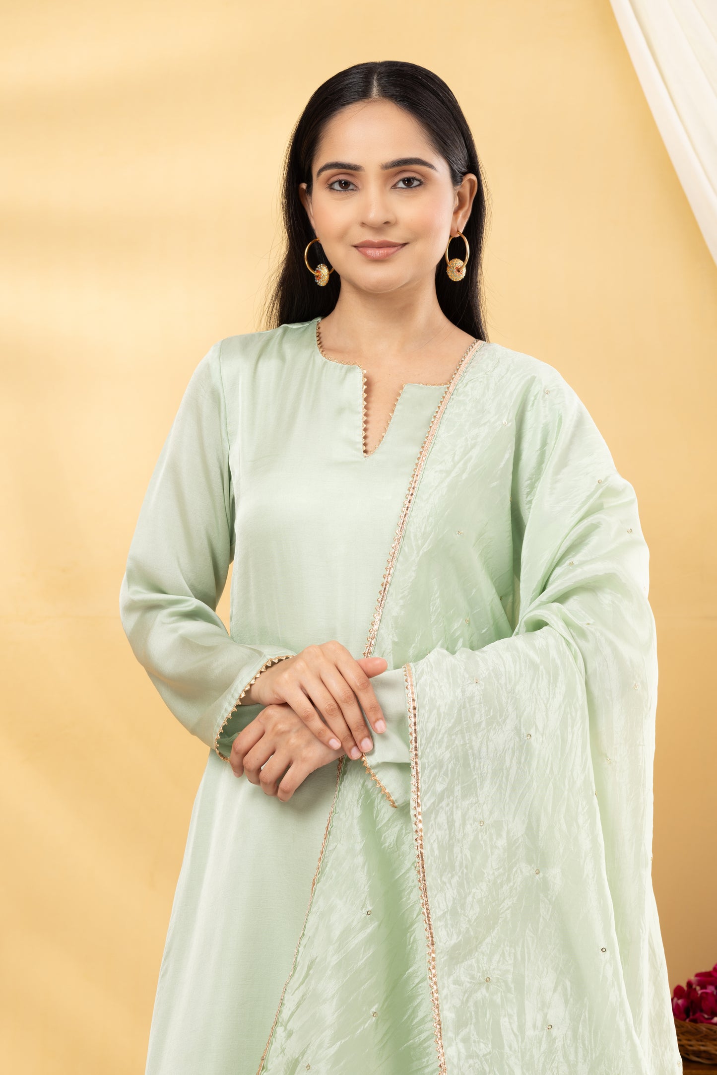 Saadgi Fern Green Asymmetrical Suit Set