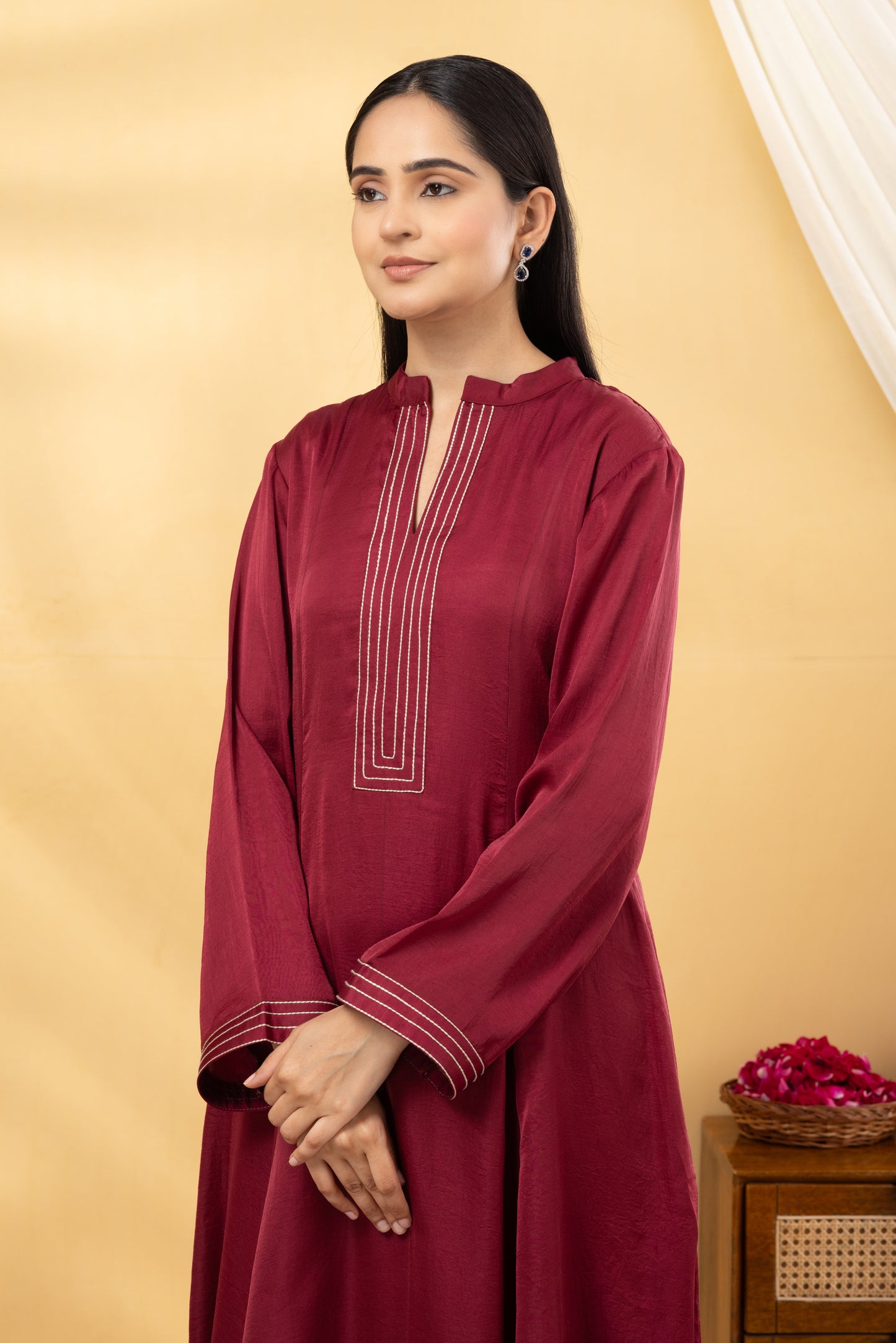 Saadgi Deep Crimson Kalidar Kurta Set