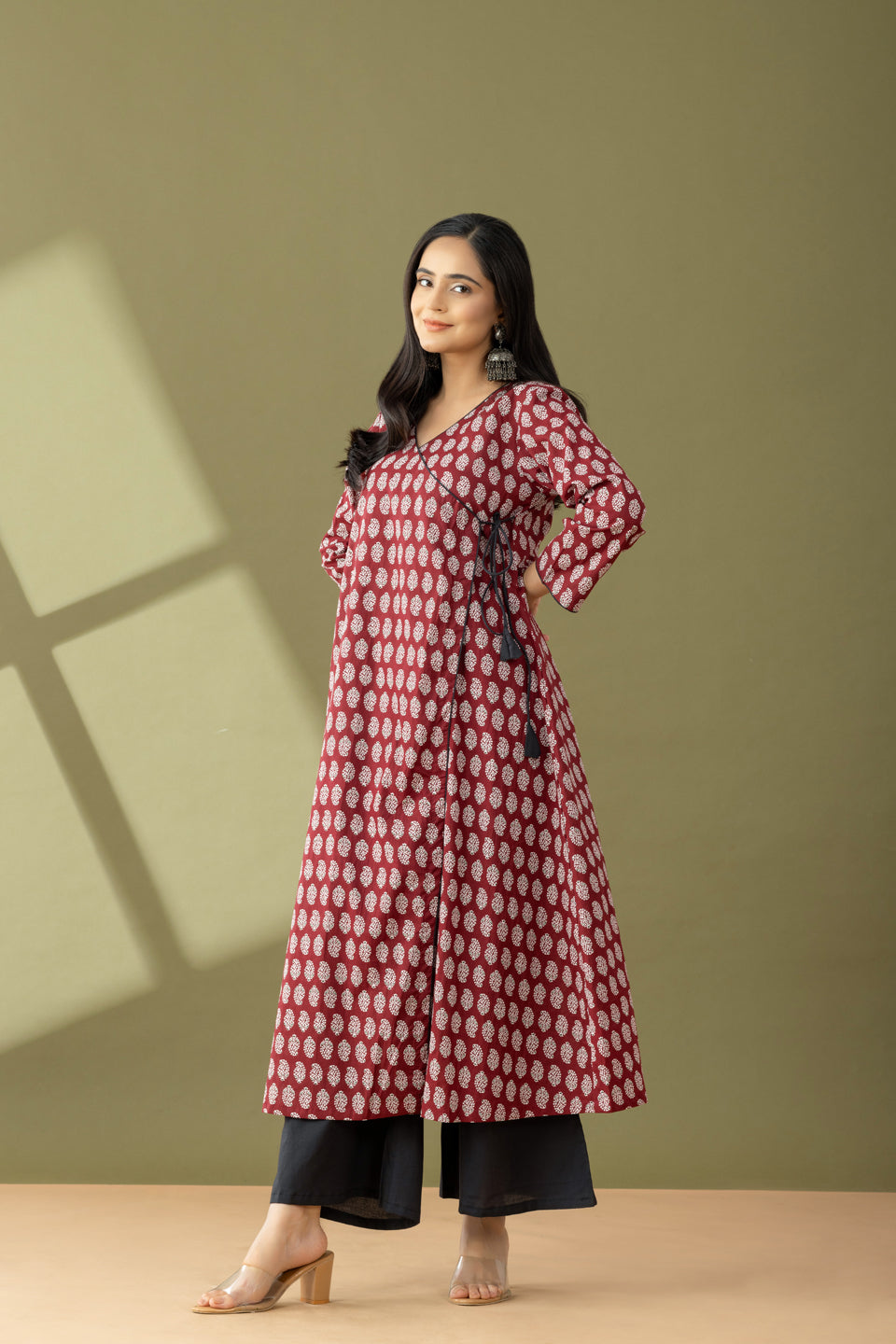 Utsaah Brunt Maroon And Black Angrakha Kurta Set