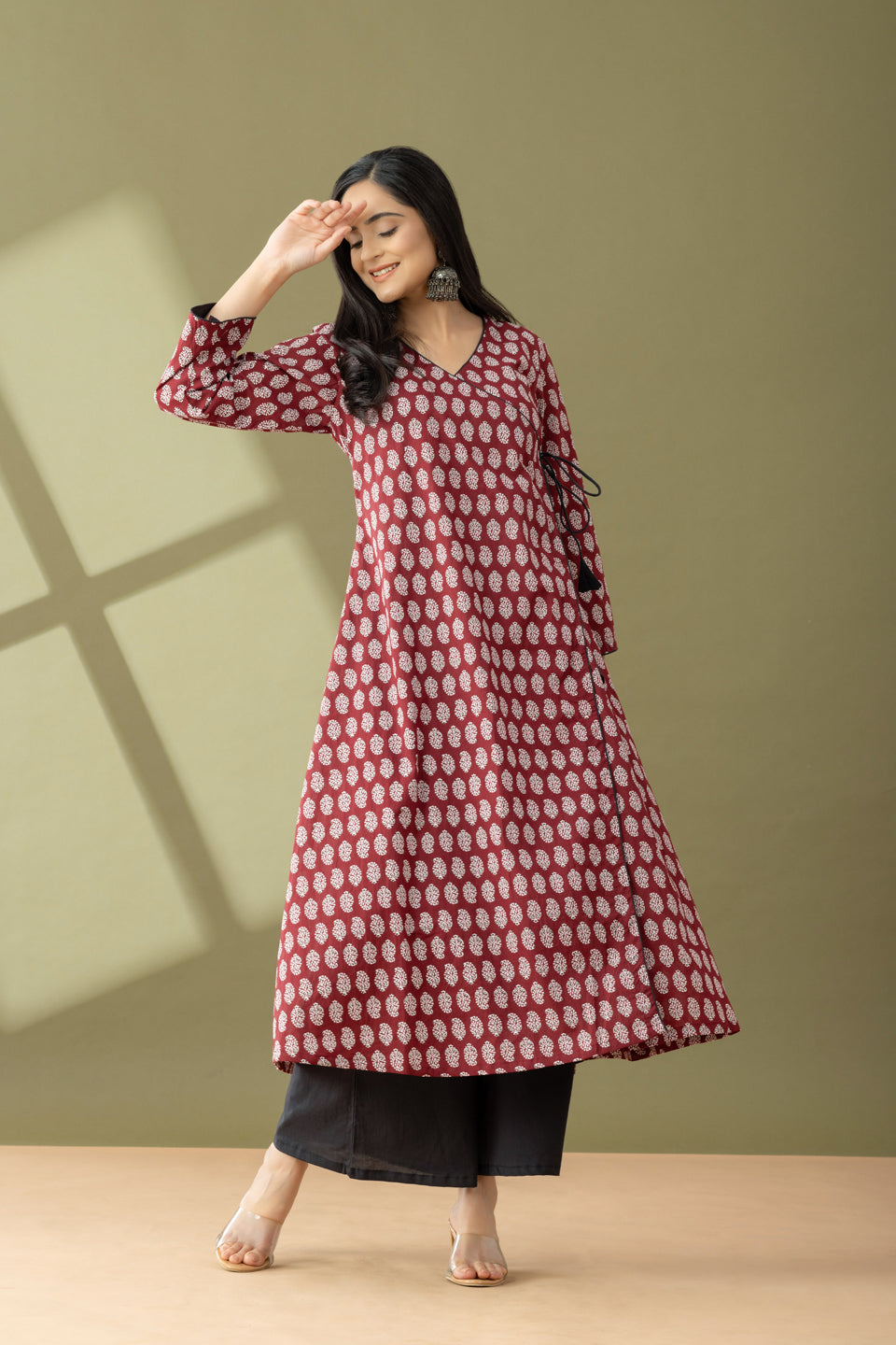 Utsaah Brunt Maroon And Black Angrakha Kurta Set