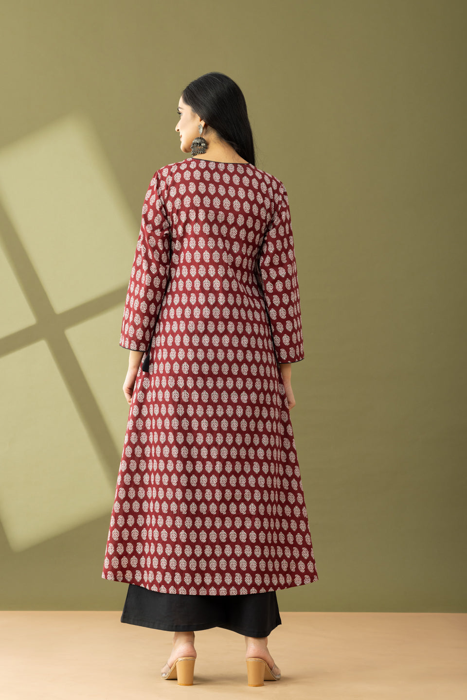 Utsaah Brunt Maroon And Black Angrakha Kurta Set