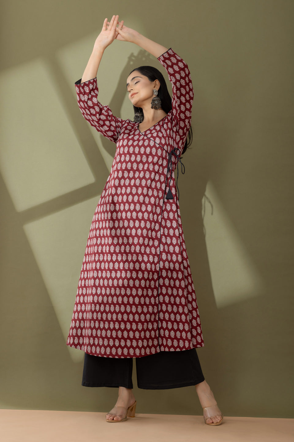 Utsaah Brunt Maroon And Black Angrakha Kurta Set