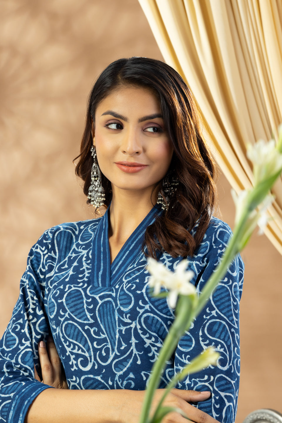 Umang Indigo Bagru V Neck Kurta Set