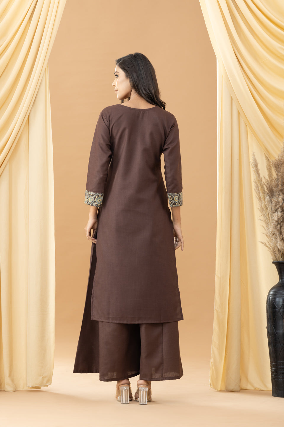 Harsingaar Truffle Ajrakh Patch Kurta Set