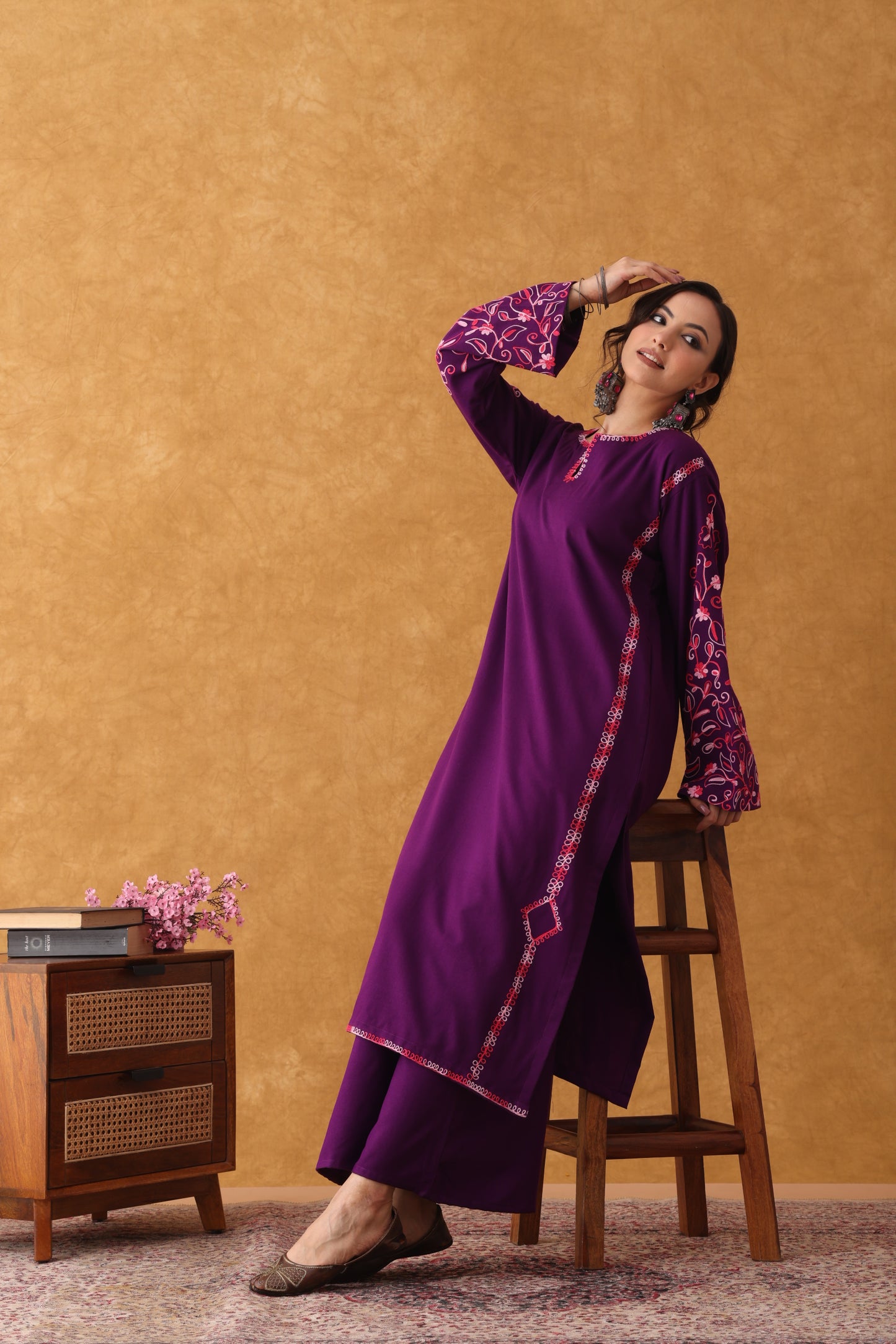 Noor Purple Embroidered Phiran Set