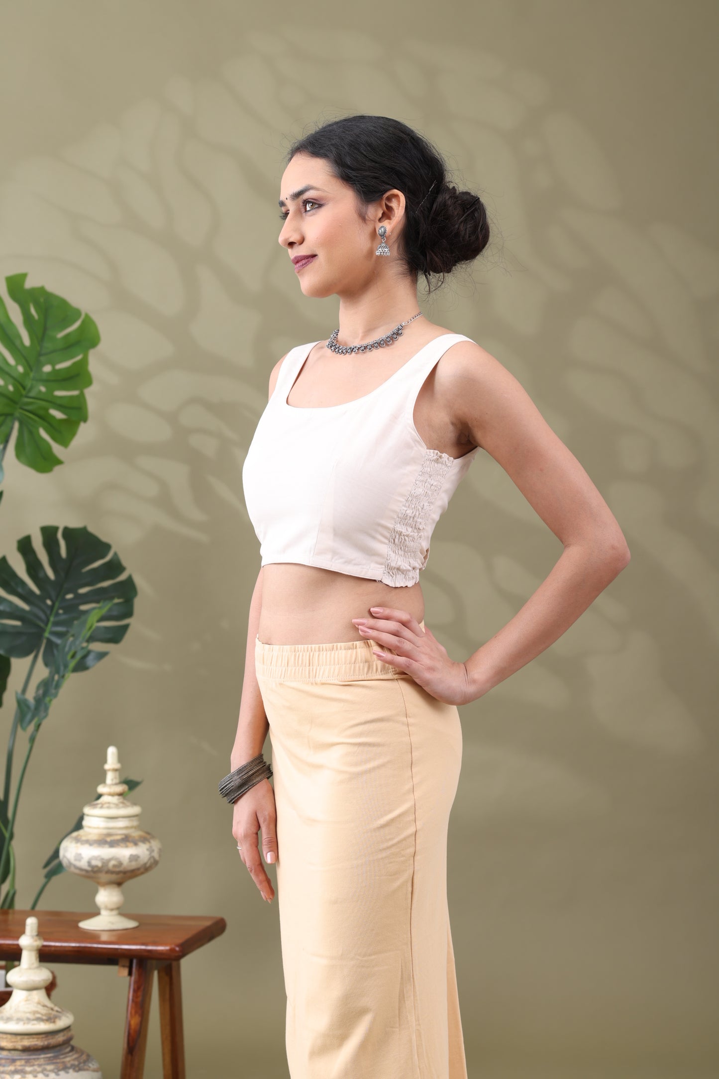 Navya Cream Basic cotton Sleeveless Blouse