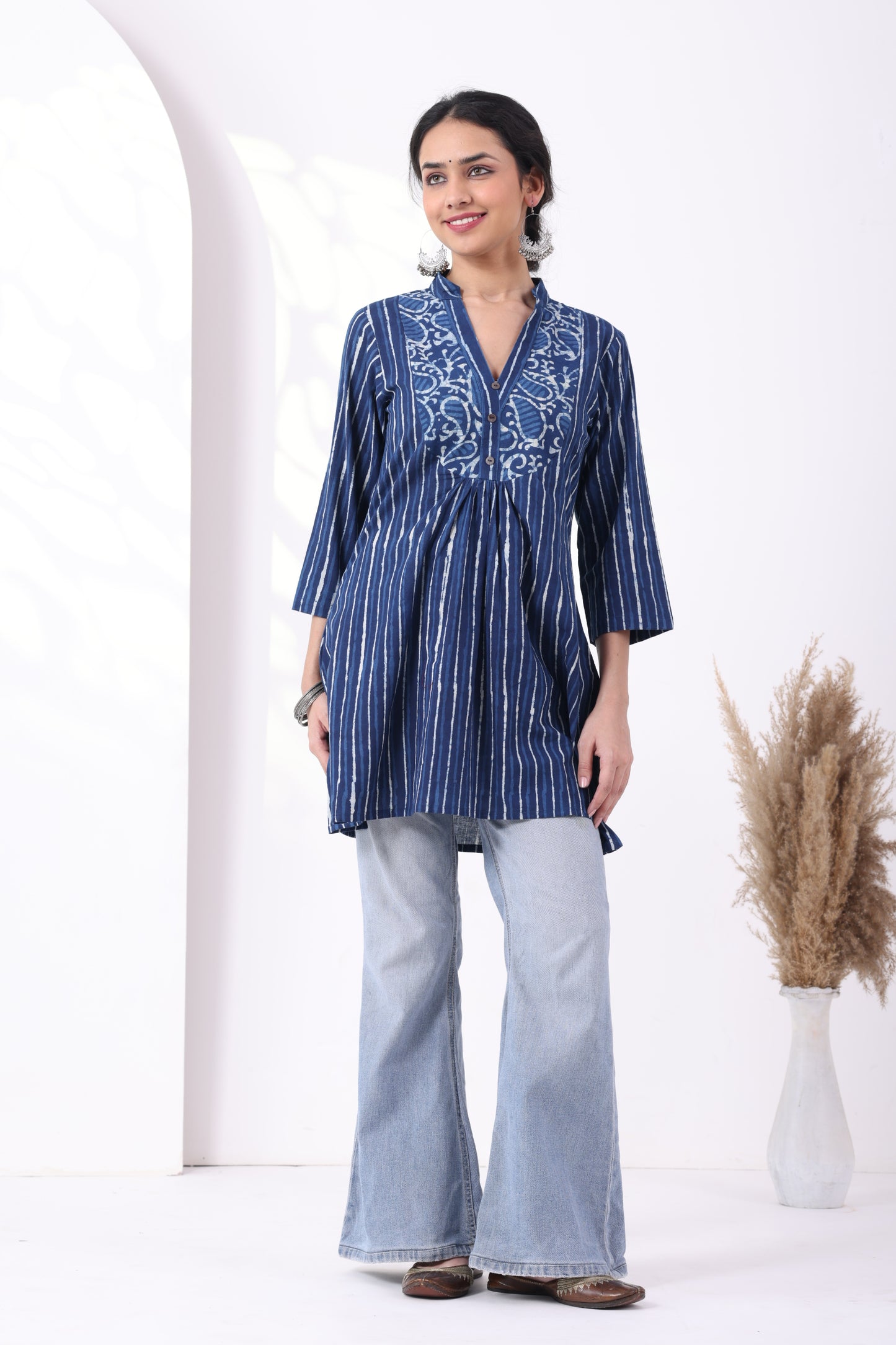 Heer Indigo Dabu Yoke Tunic