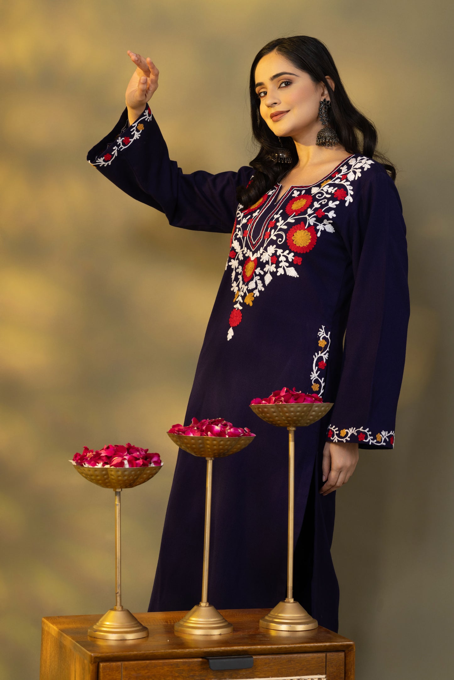 Utsaah Navy Woolen Multi Embroidery Kurta Set