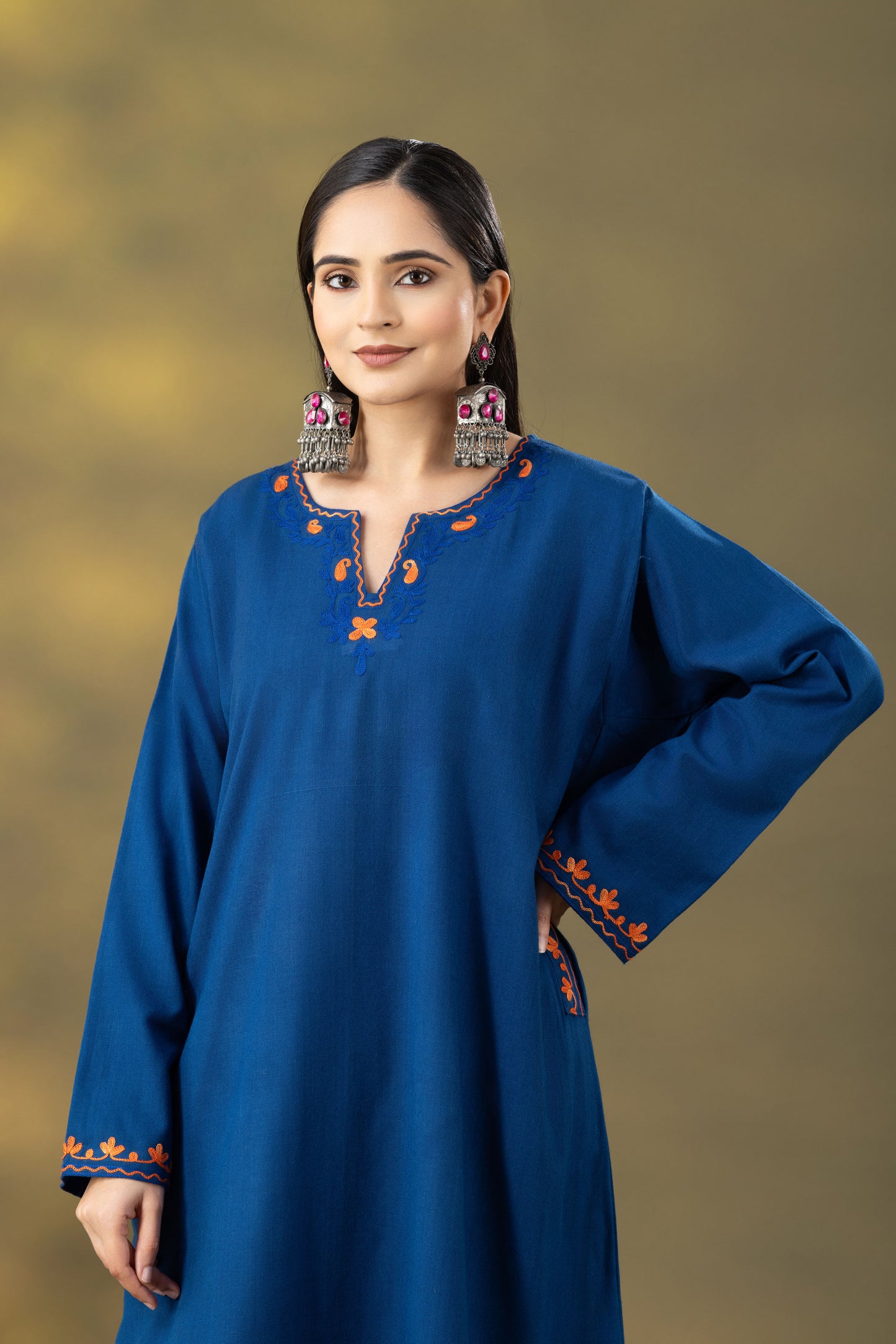 Utsaah Teal Blue Embroidered Phiran Set