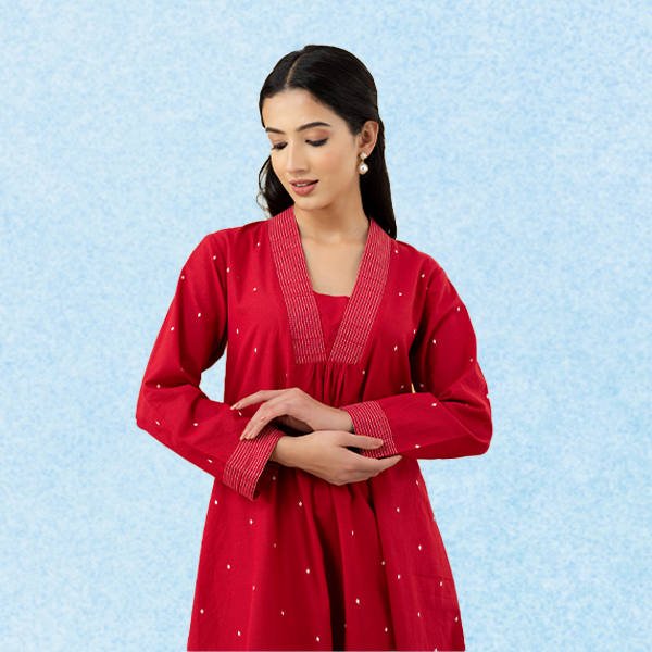 Saadgi Deep Crimson Kalidar Suit Set