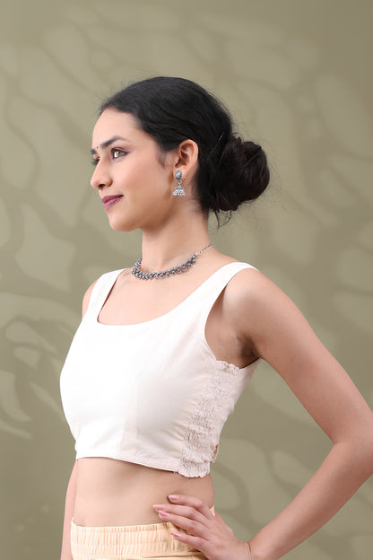 Navya Cream Basic cotton Sleeveless Blouse