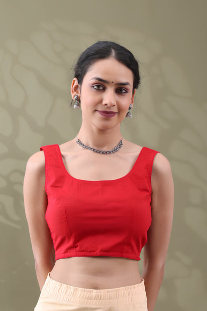 Navya Red Basic cotton Sleeveless Blouse