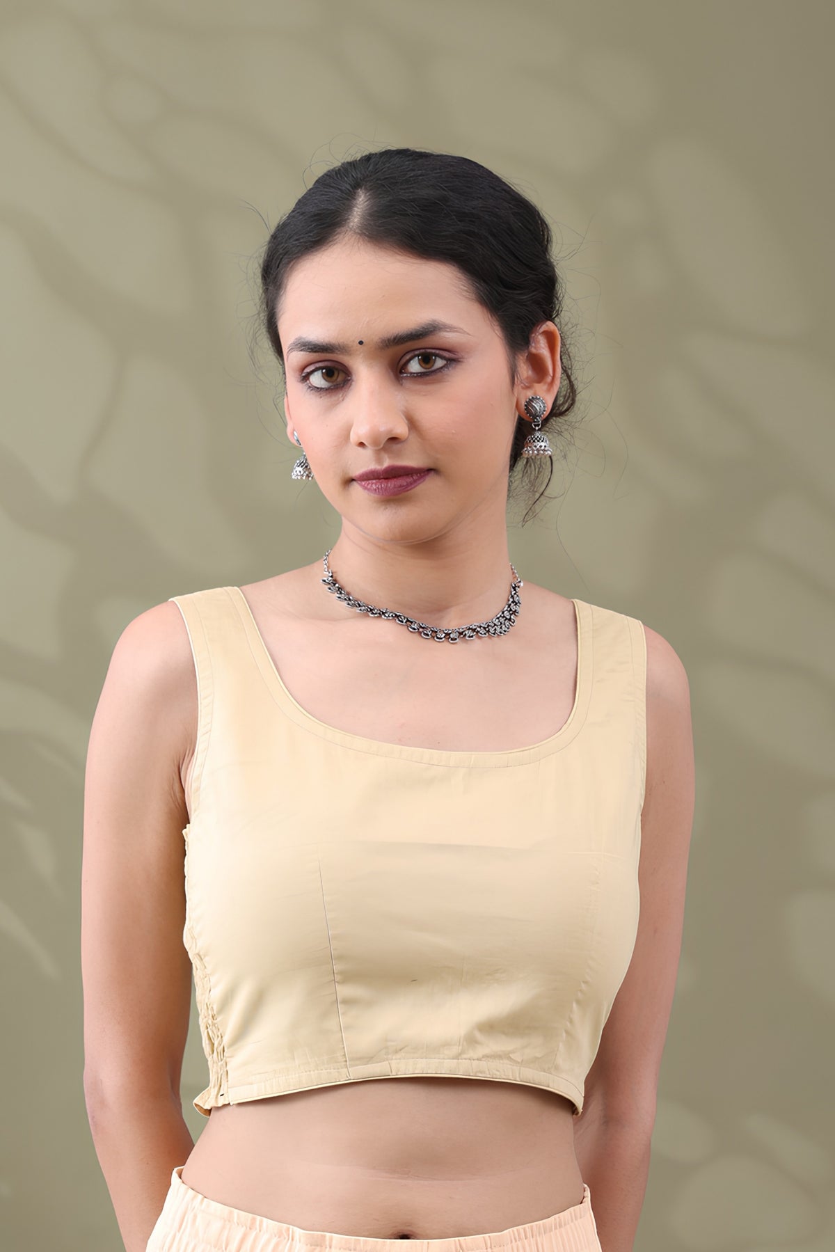 Navya Beige Basic cotton Sleeveless Blouse