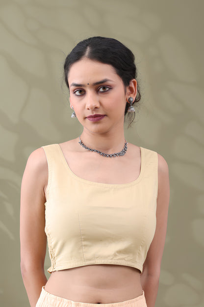 Navya Beige Basic cotton Sleeveless Blouse