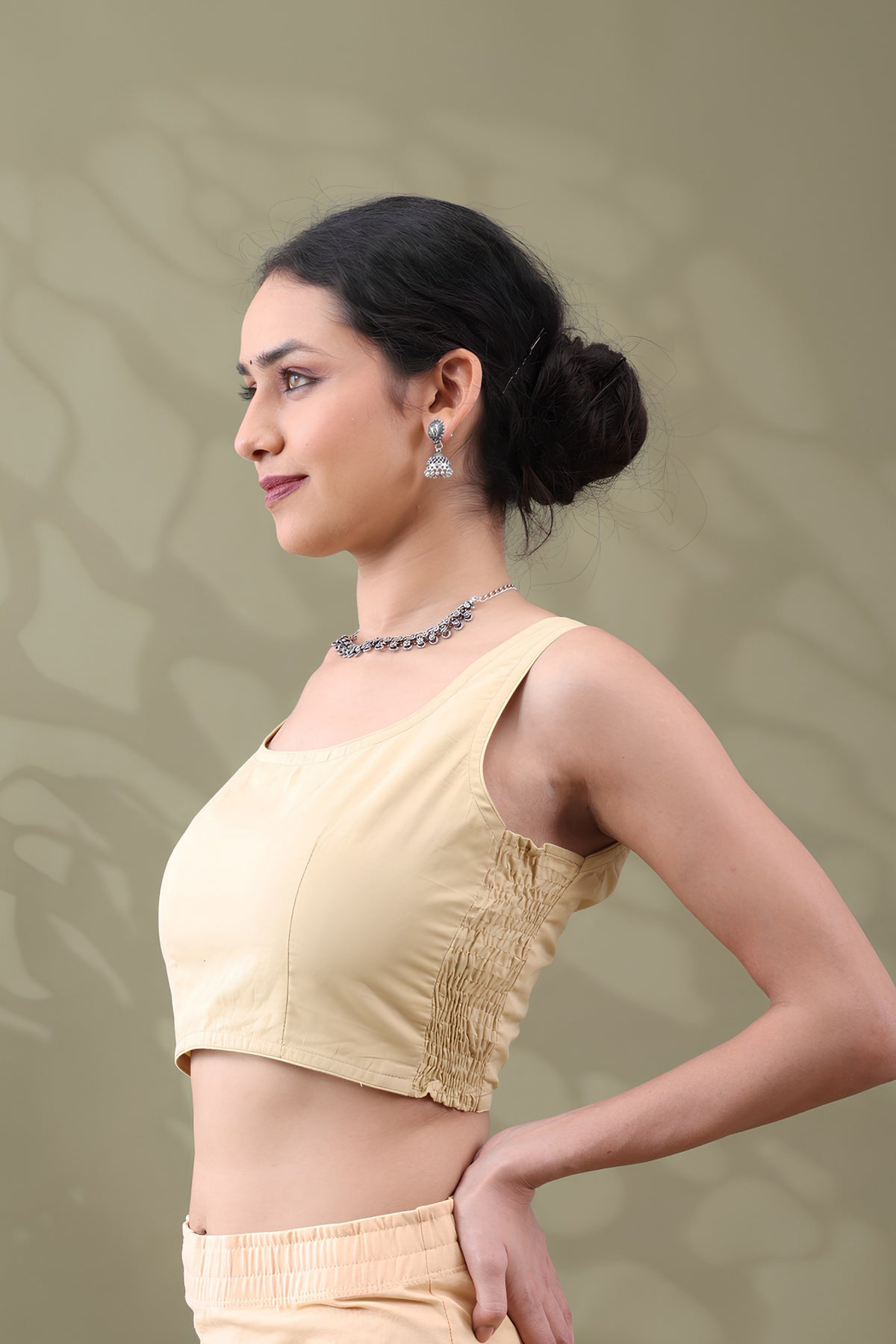 Navya Beige Basic cotton Sleeveless Blouse