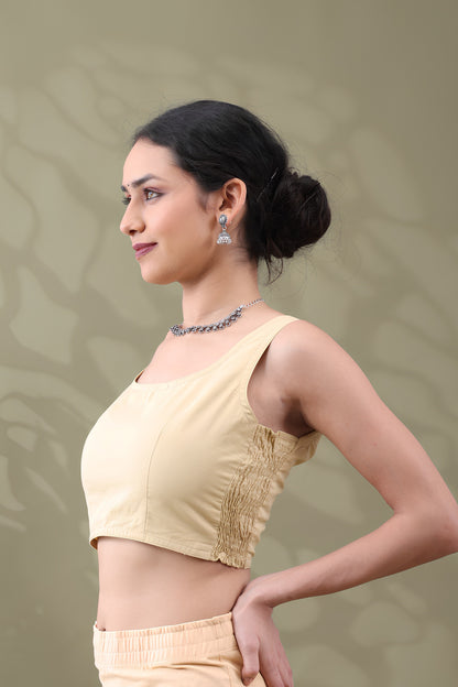 Navya Beige Basic cotton Sleeveless Blouse