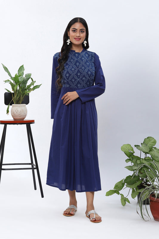 Shravani Indigo Bagru yoke Dress
