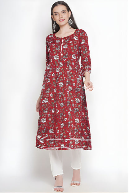 Riwaaz Bold Maroon A-line Kurta Set