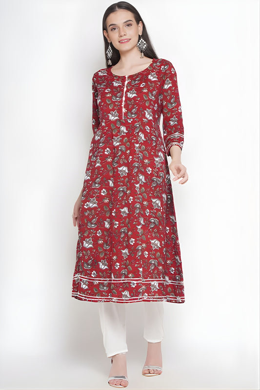 Riwaaz Bold Maroon A-line Kurta Set