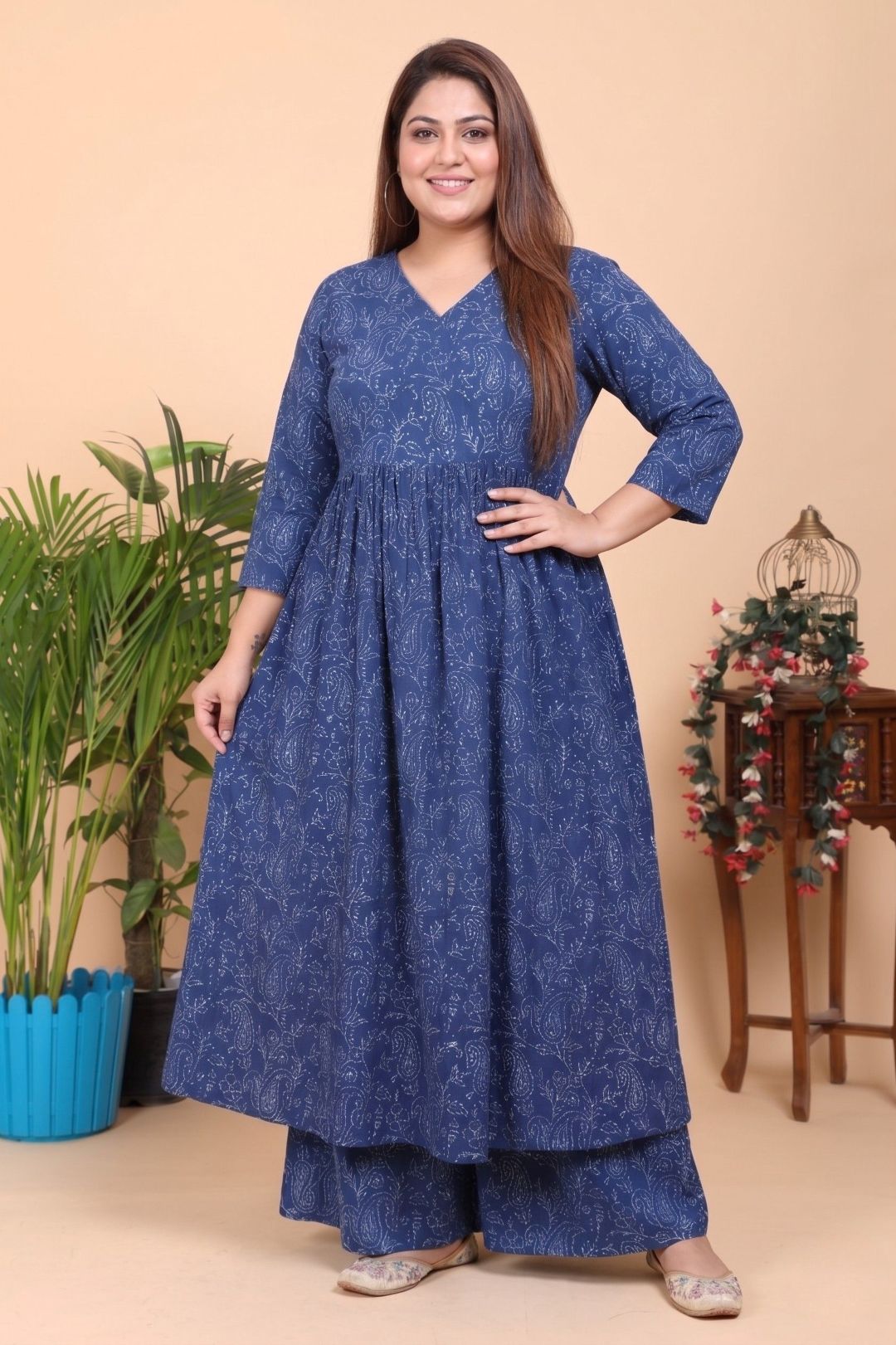 Aseel A-line Indigo Kurta with Skirt