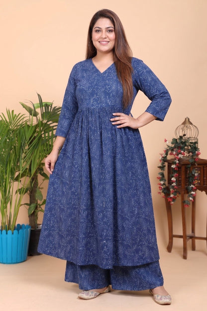 Aseel A-line Indigo Kurta with Skirt