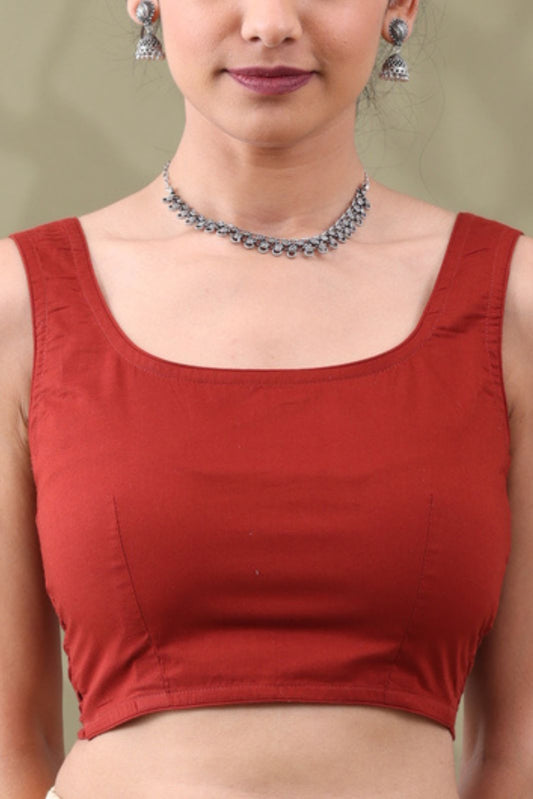 Navya Rust Basic cotton Sleeveless Blouse