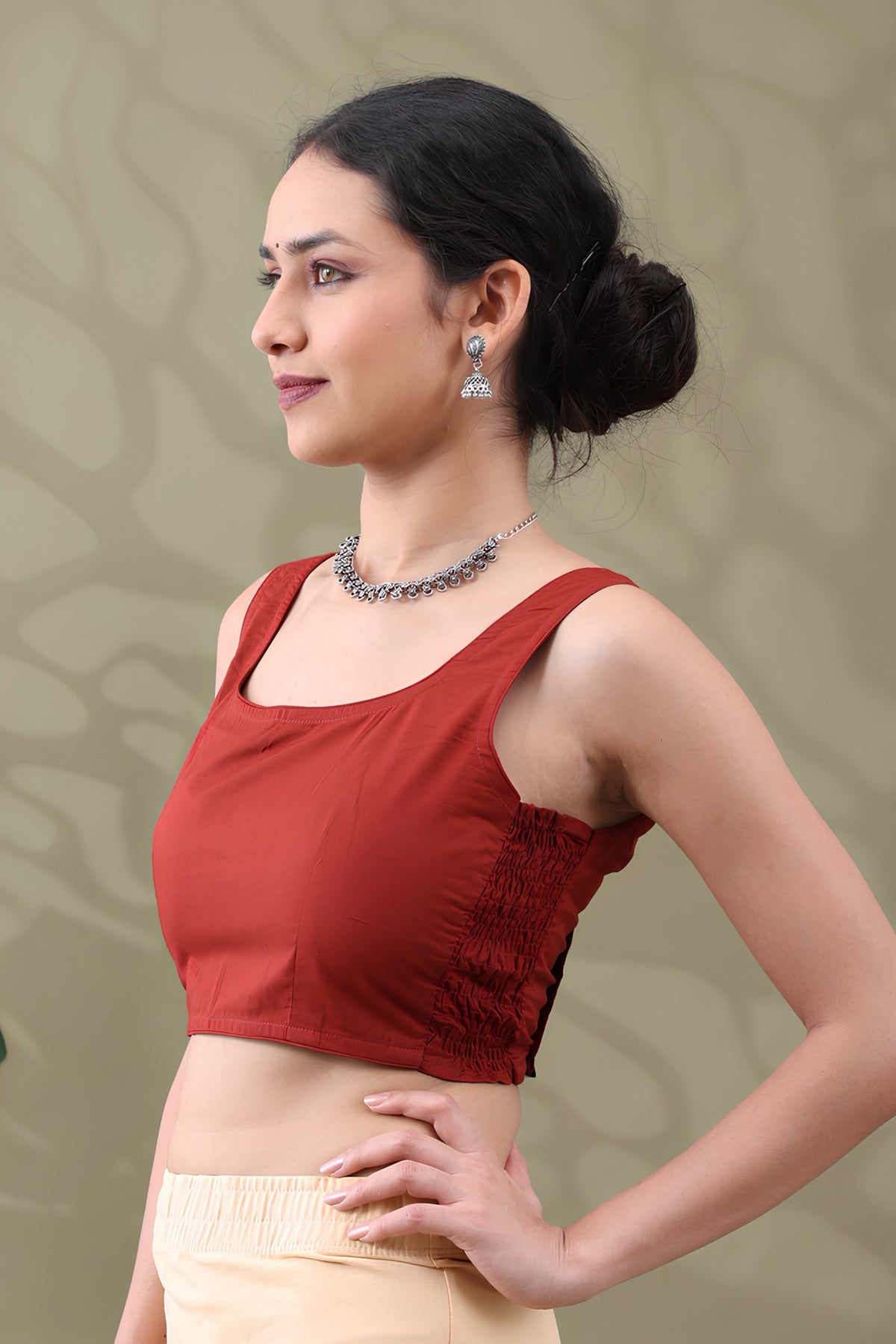 Navya Rust Basic cotton Sleeveless Blouse