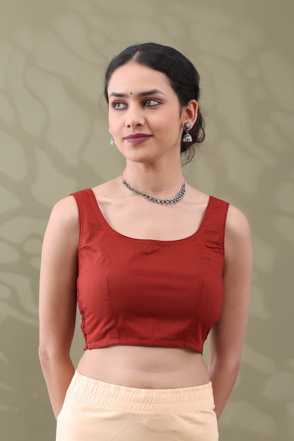 Navya Rust Basic cotton Sleeveless Blouse