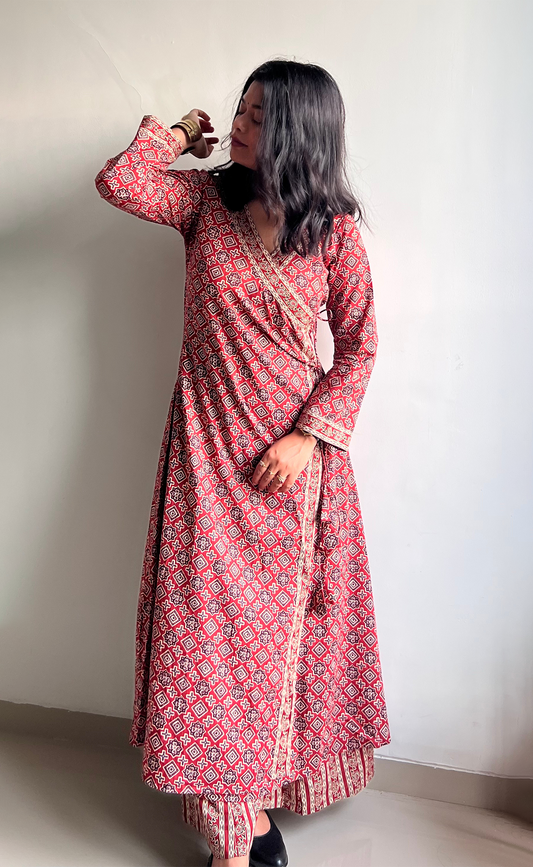 Jugni Brick Block Angrakha Kurta Set