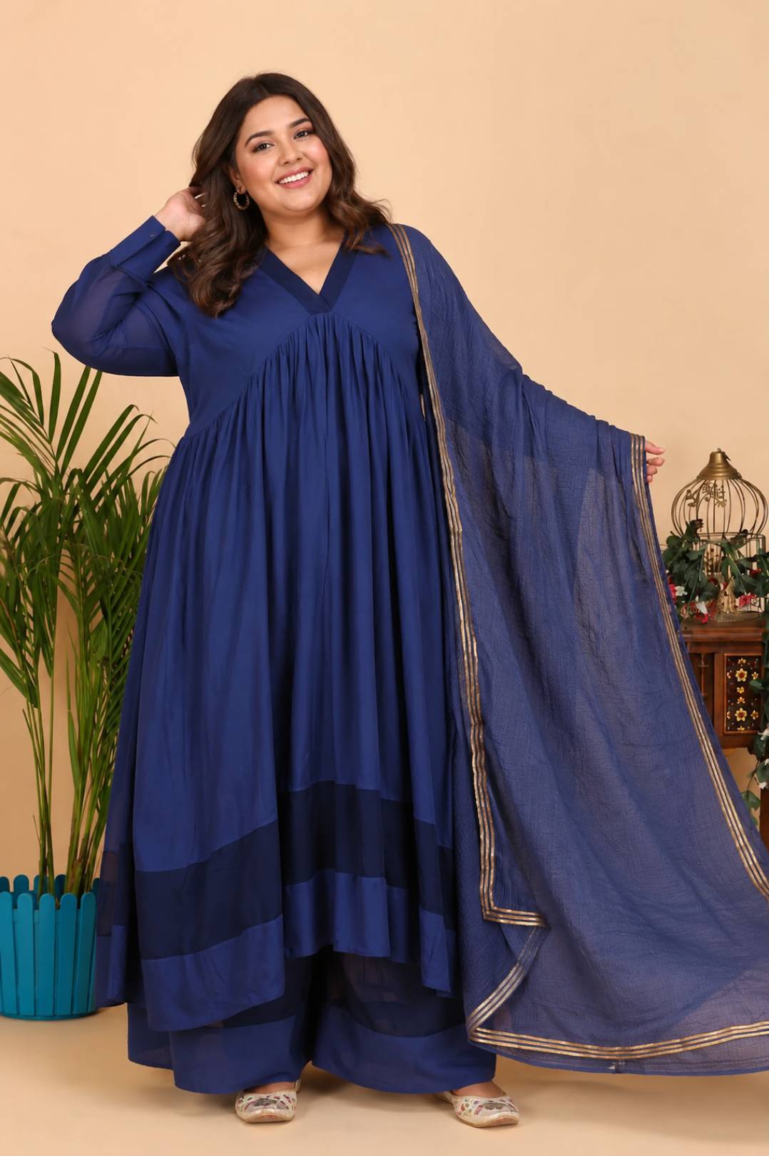 Aseel Blue Kota Organza Kurta Set with Dupatta