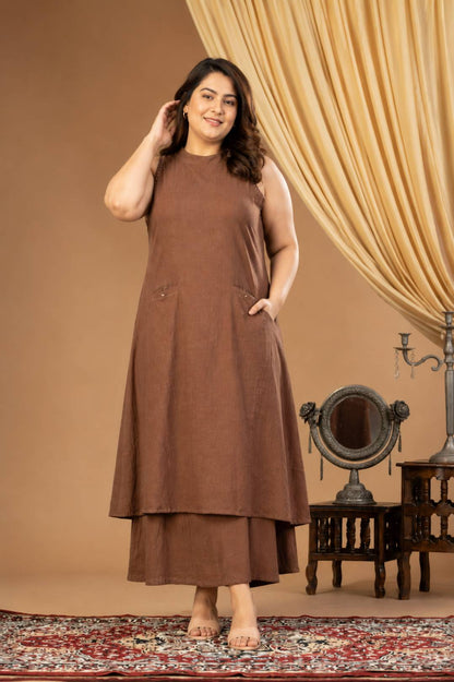 Aseel Brown Halter Kurta Set