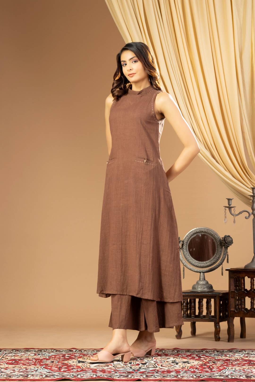 Aseel Brown Halter Kurta Set
