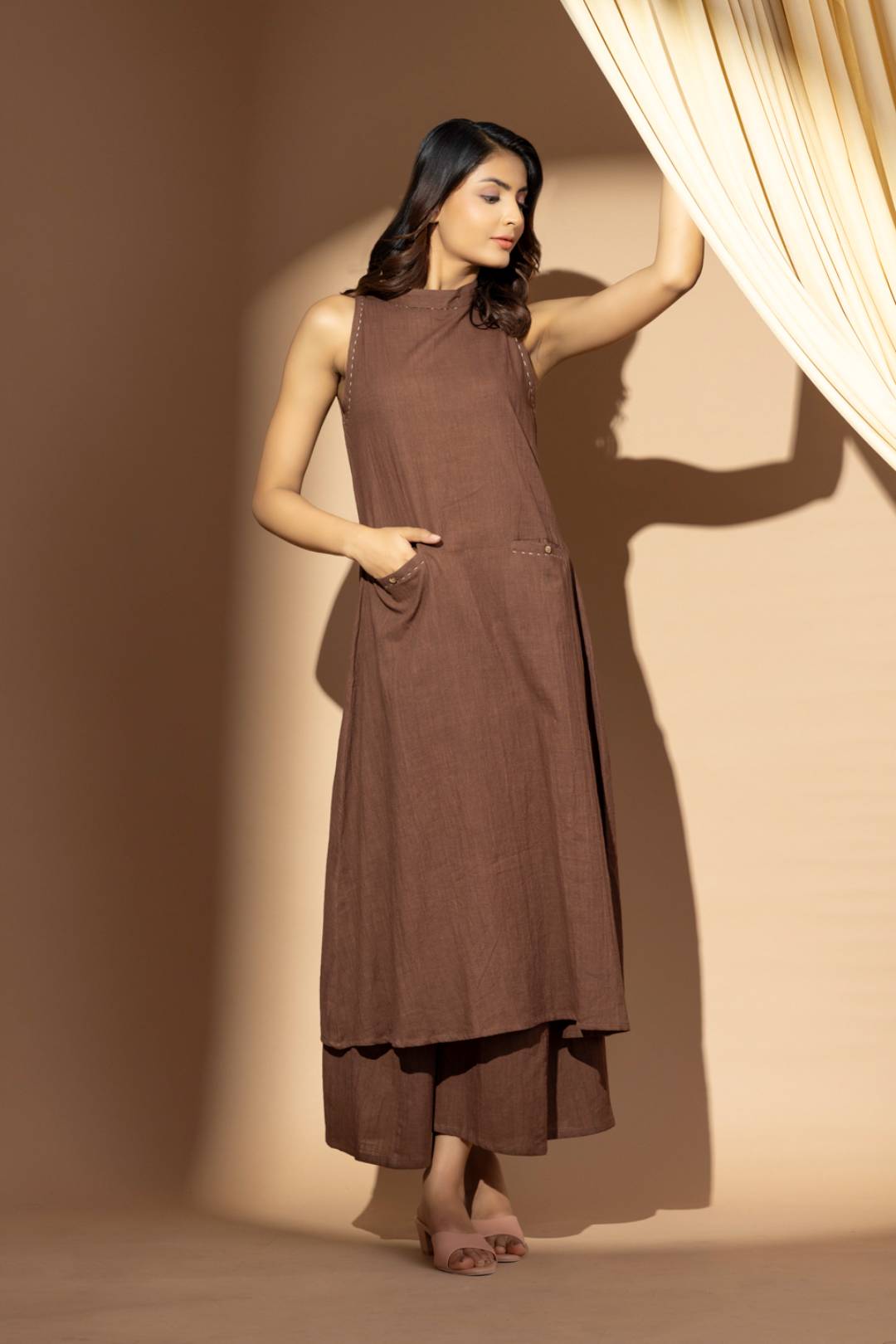 Aseel Brown Halter Kurta Set