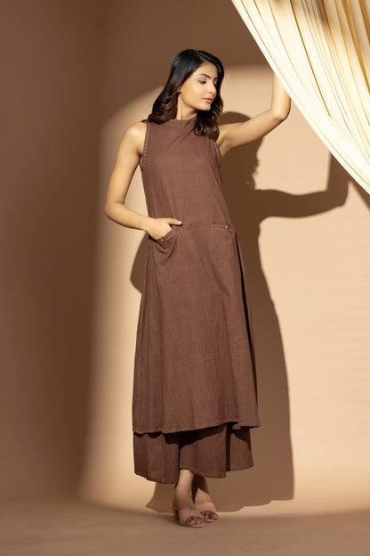 Aseel Brown Halter Kurta Set