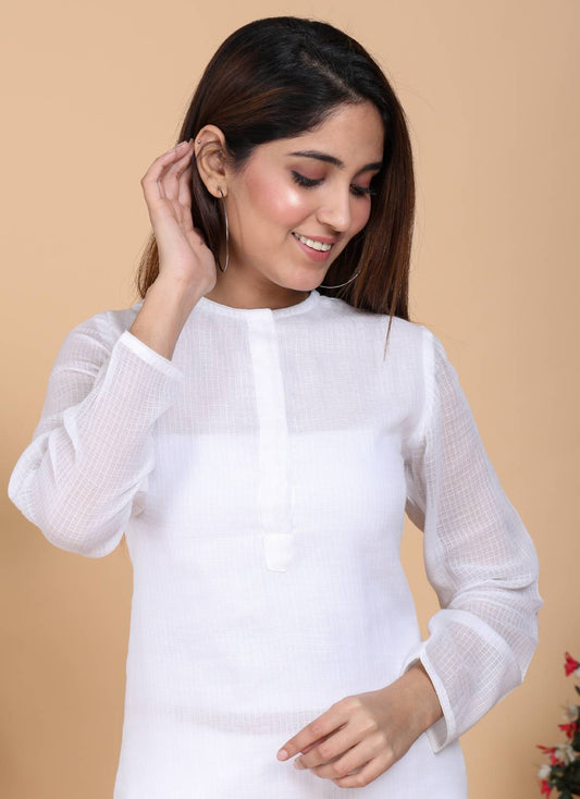 Aseel Flawless White Kota Kurta With Pant