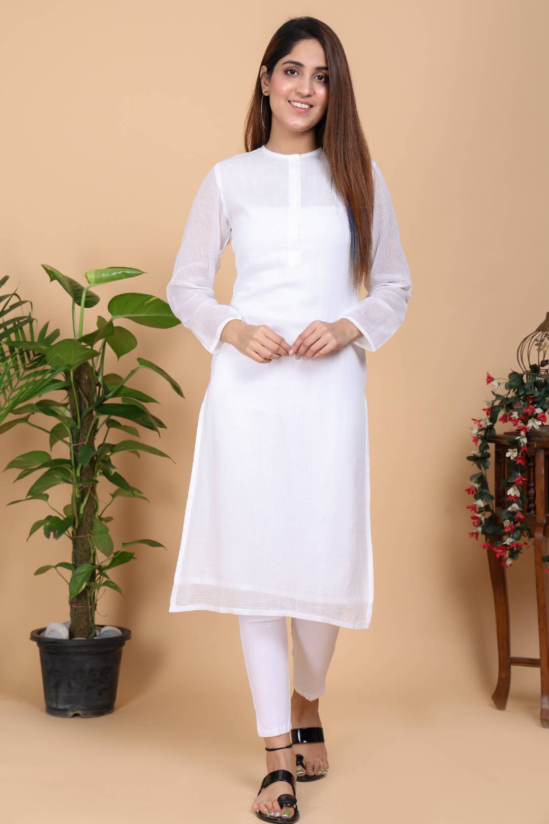 Aseel Flawless White Kota Kurta With Pant