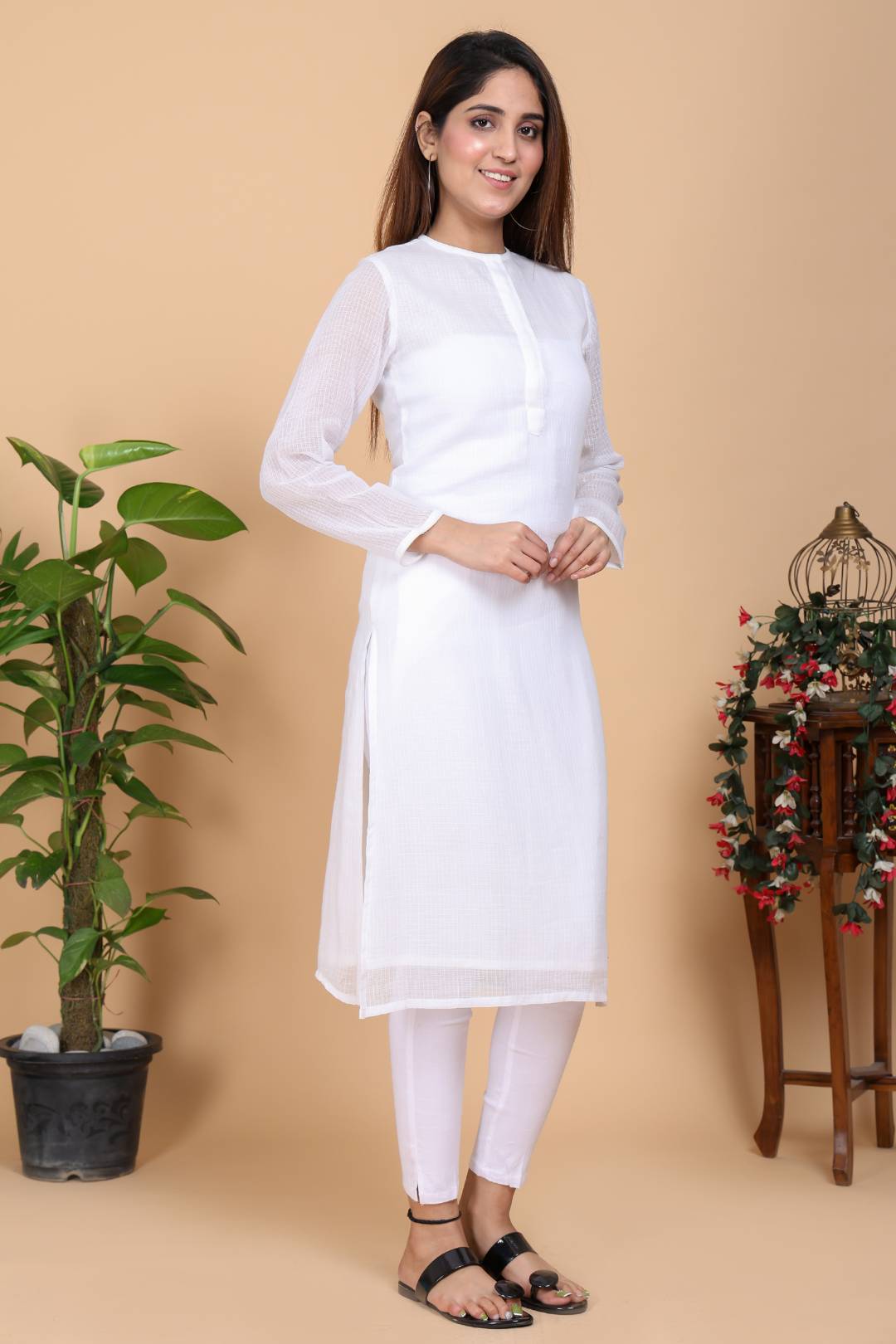 Aseel Flawless White Kota Kurta With Pant