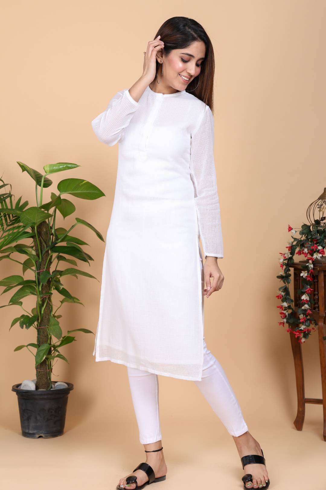 Aseel Flawless White Kota Kurta With Pant